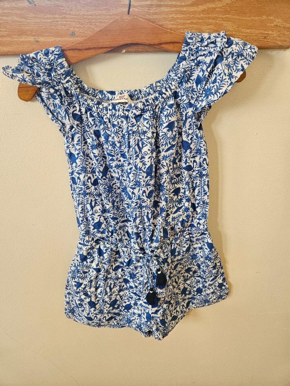 Blue and White Vineyard Vines Romper 100% Cotton Sea Animals Print Size XXS